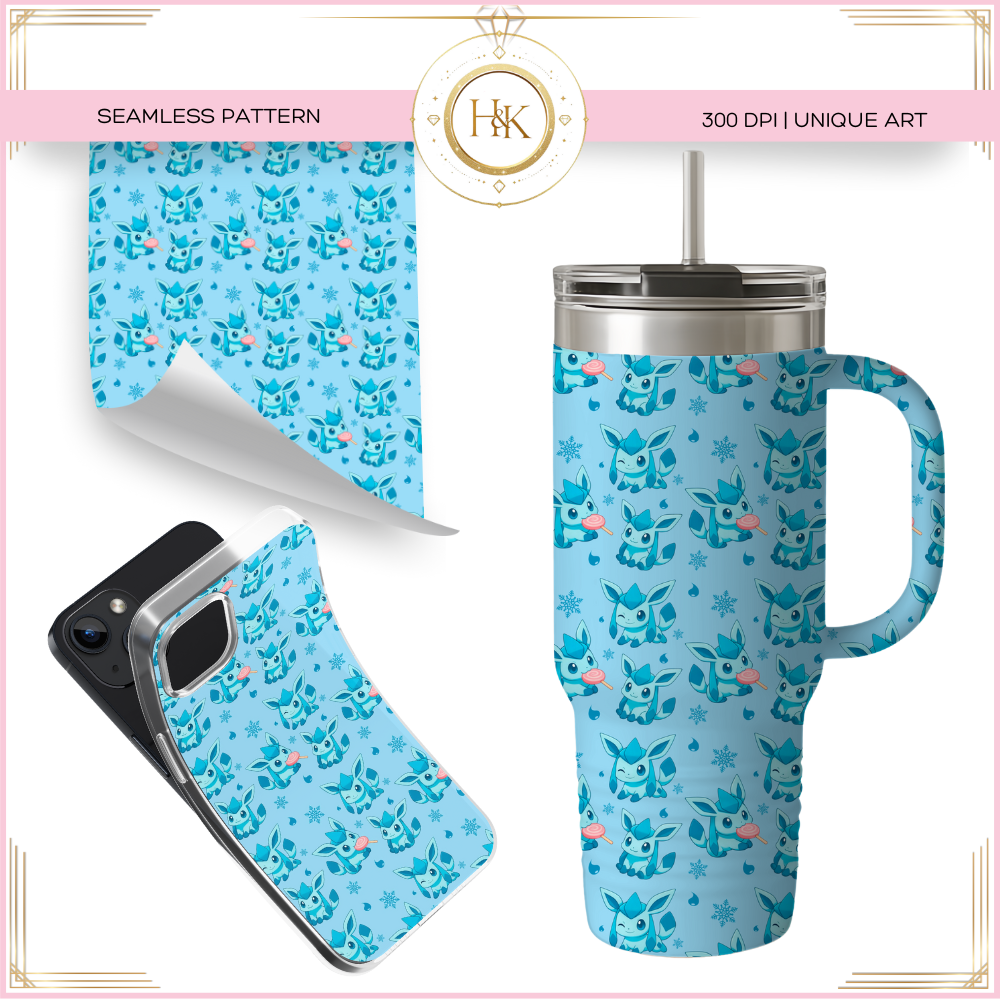 Glaceon - Eeveelution Seamless Pattern | Pokemon | PNG