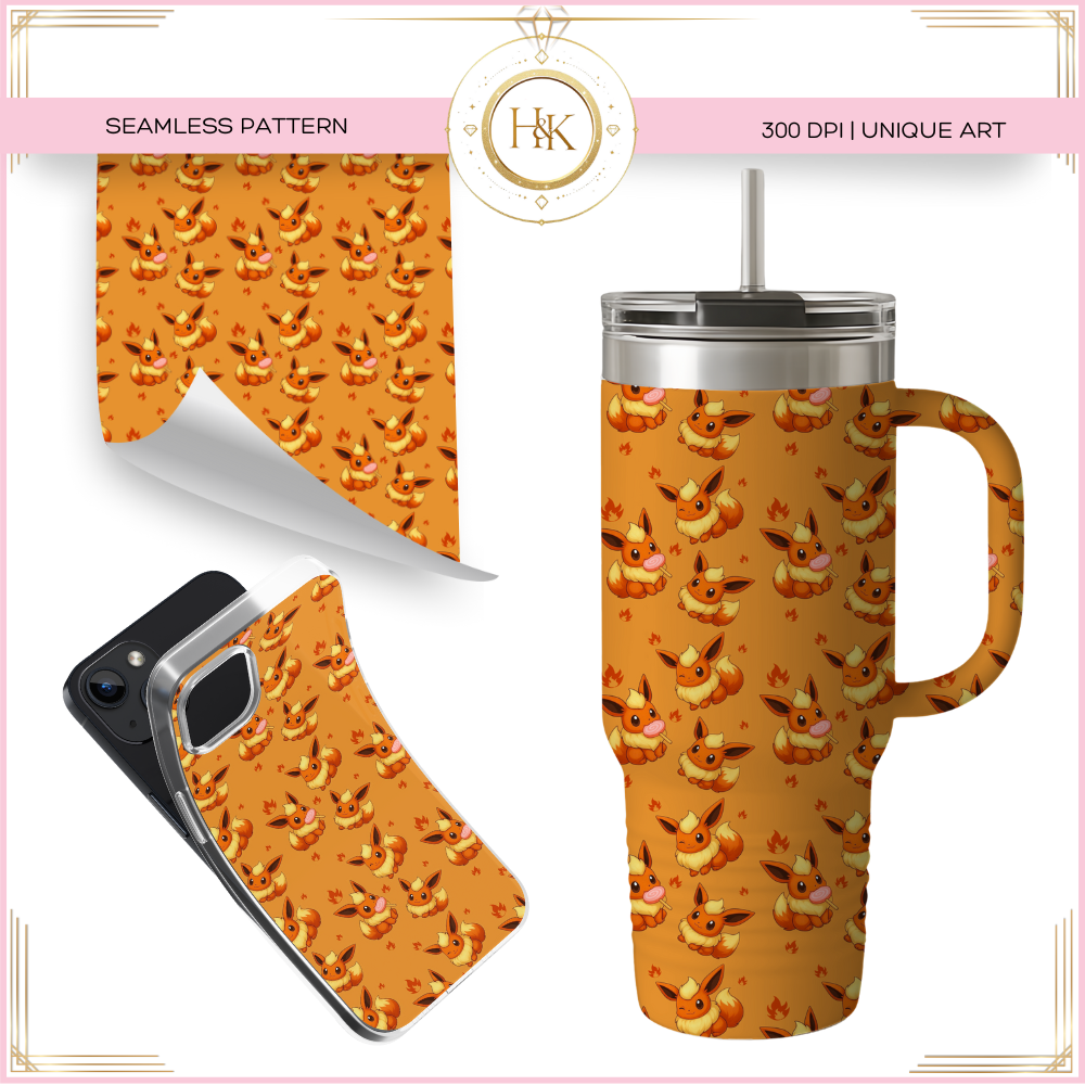 Flareon - Eeveelution Seamless Pattern | Pokemon | PNG