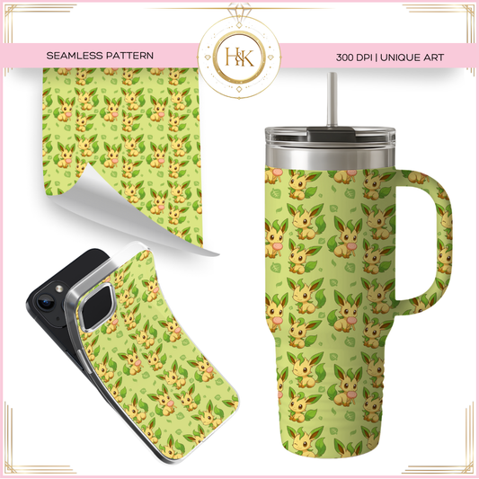 Leafeon - Eeveelution Seamless Pattern | Pokemon | PNG