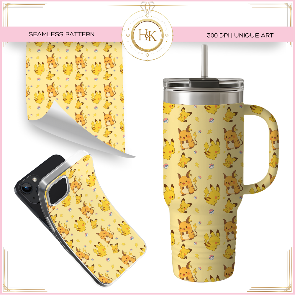 Pichu/Pikachu/Raichu Evolution Seamless Pattern | Pokemon | PNG