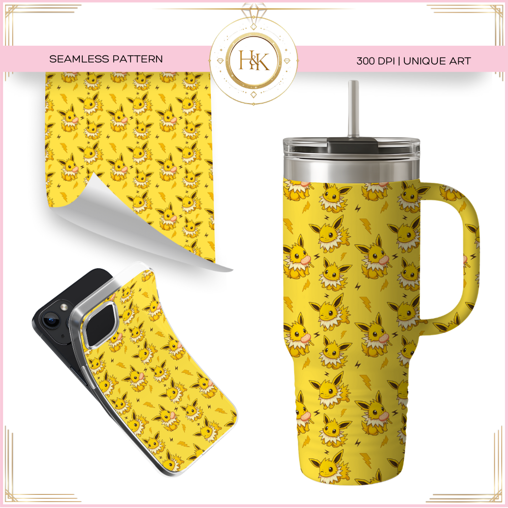 Jolteon - Eeveelution Seamless Pattern | Pokemon | PNG