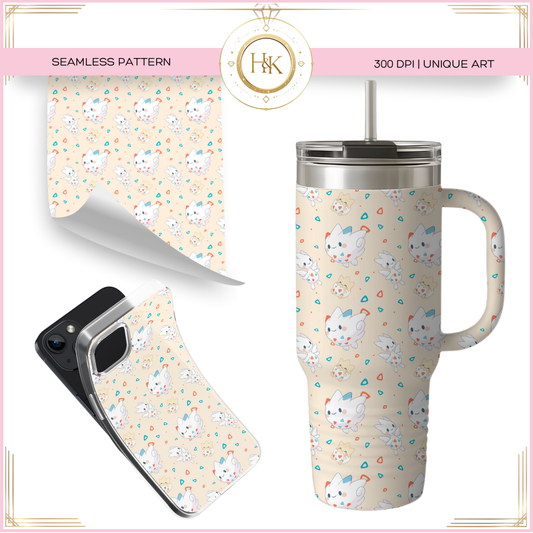 Togepi/Togetic/Togekiss Evolution Seamless Pattern | Pokemon | PNG