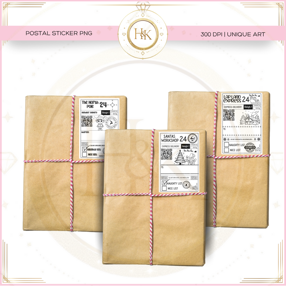 CHRISTMAS POSTAL STICKER PNG * 3 PIECE *