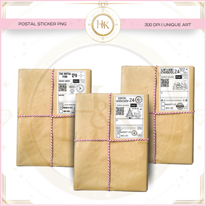 CHRISTMAS POSTAL STICKER PNG * 3 PIECE *