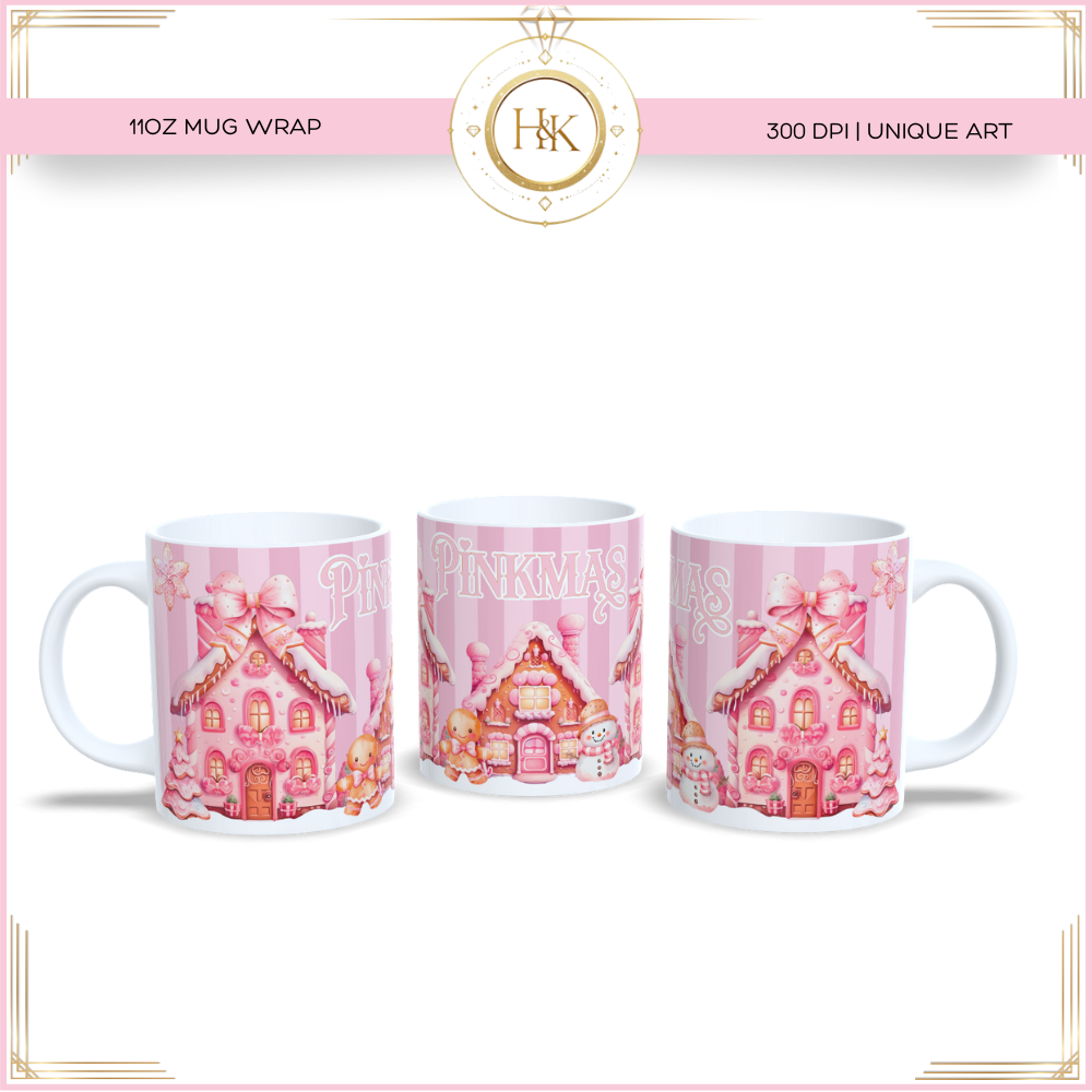Pinkmas Gingerbread Striped Mug Wrap
