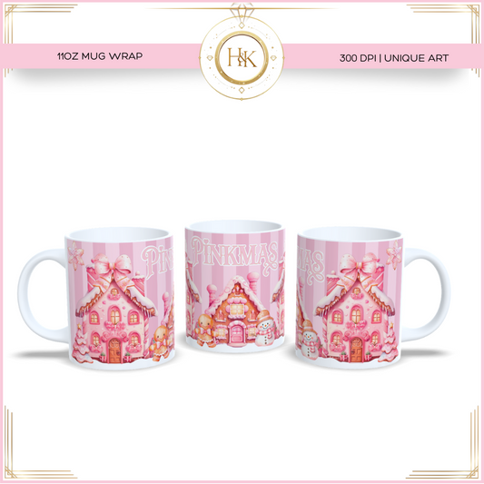 Pinkmas Gingerbread Striped Mug Wrap