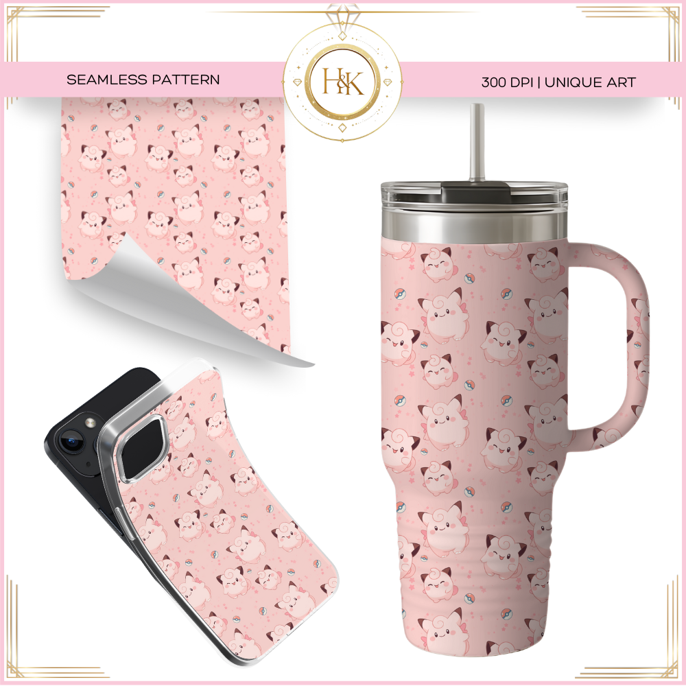 Cleffa/Clefairy/Clefable Evolution Seamless Pattern | Pokemon | PNG