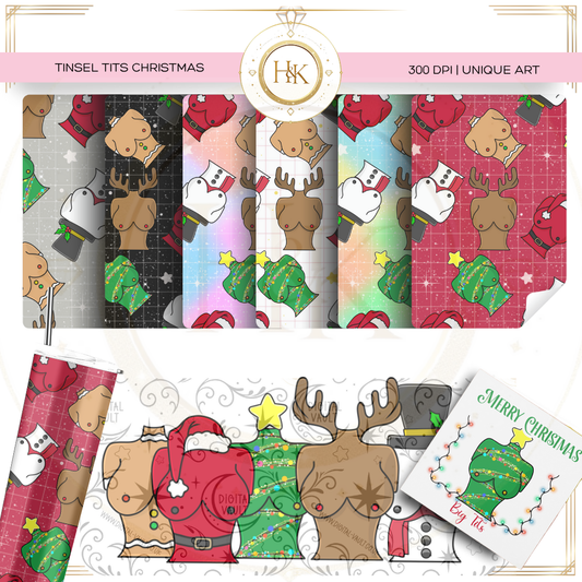 Tinsel Tits  Christmas Pattern PNG