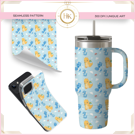 Dratini/Dragonair/Dragonite Evolution Seamless Pattern | Pokemon | PNG