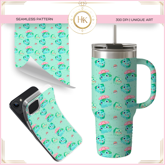 Bulbasaur/Ivysaur/Venusaur Evolution Seamless Pattern | Pokemon | PNG