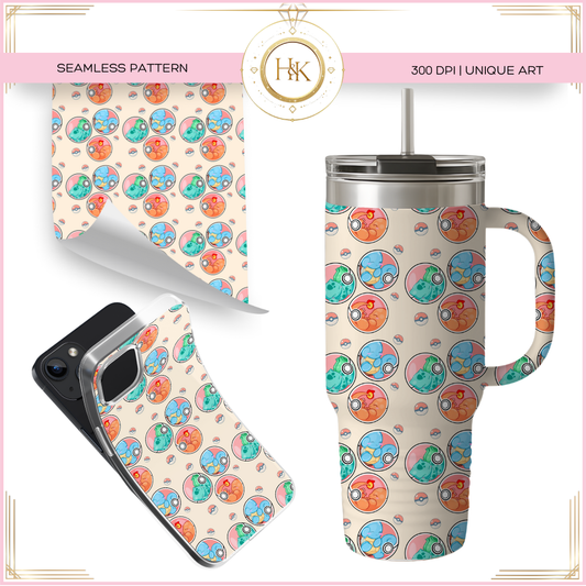 Starter Pokeball Seamless Pattern | Pokemon | PNG