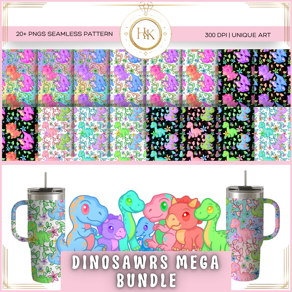Dinosaur Rexi & Cera Bundle | Seamless Digital Paper